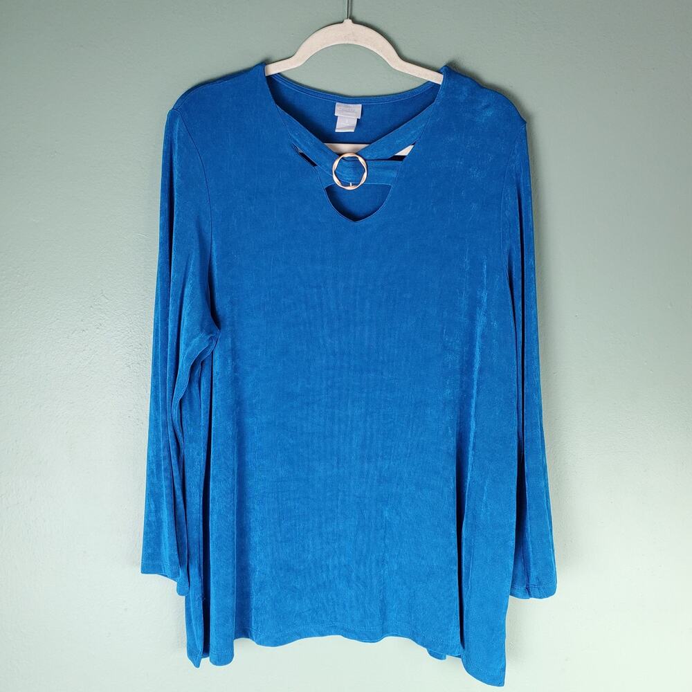 Chico's Travelers Womens Blue Hardware Twist Tunic Top Size 3 XL
